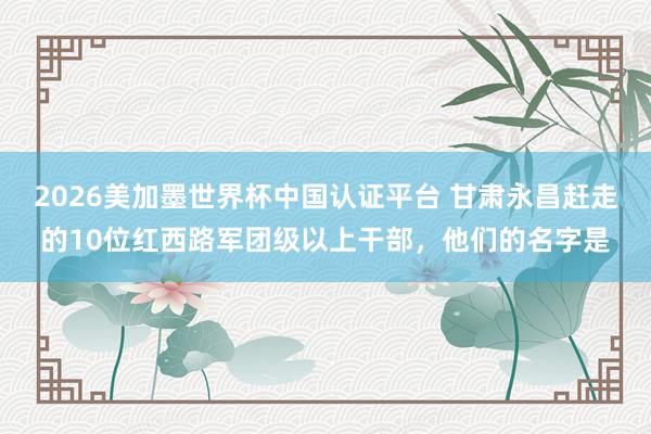 2026美加墨世界杯中國認(rèn)證平臺 甘肅永昌趕走的10位紅西路軍團級以上干部,他們的名字是